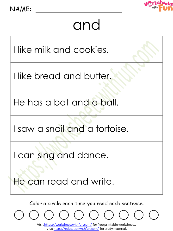 Topic Sight Words Sentences English General Preschool WWF